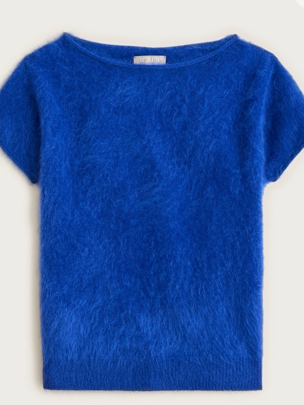 J. Crew Women's Cobalt Blue Short-Sleeve cashmere Crewneck Sweater